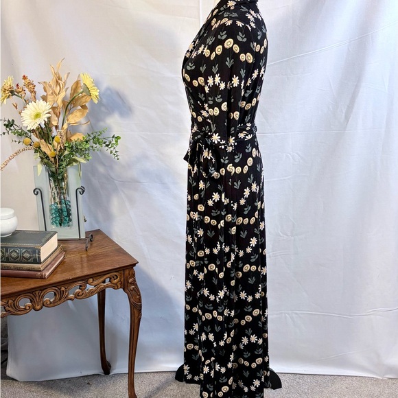 Boden Lavinia Jersey Floral Wrap Midi Dress Black Daisy Tie Waist Size 10💛 - Picture 6 of 10